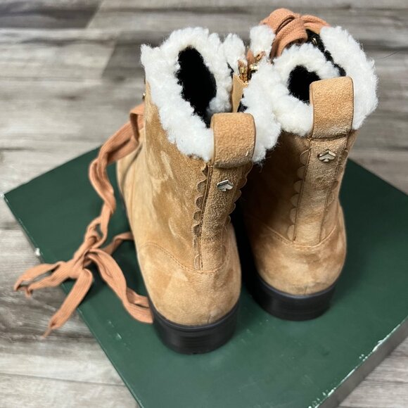 Kate Spade Raegan Classic Saddle Lace Up Boots Faux Fur NIB Brown Women’s Sz 7 - Picture 2 of 12